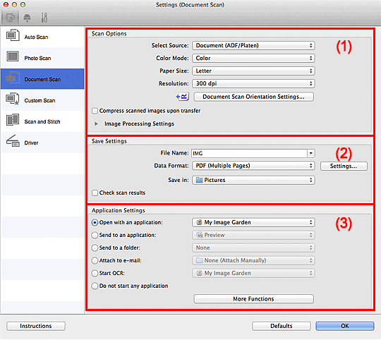 Canon : PIXMA Manuals : MX470 series : Settings (Document Scan) Dialog